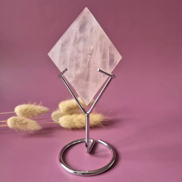 Moonlight Gemstones Edelsteen Rozenkwarts Ruit op Standaard Meerkleurig