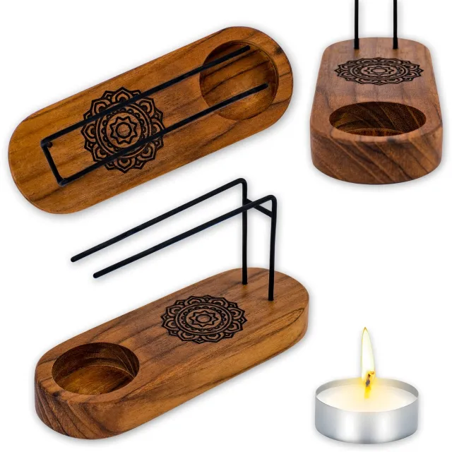 Aromaholik Lingo - Kadzidełka Houder - Teakhout - Mandala Design Bruin