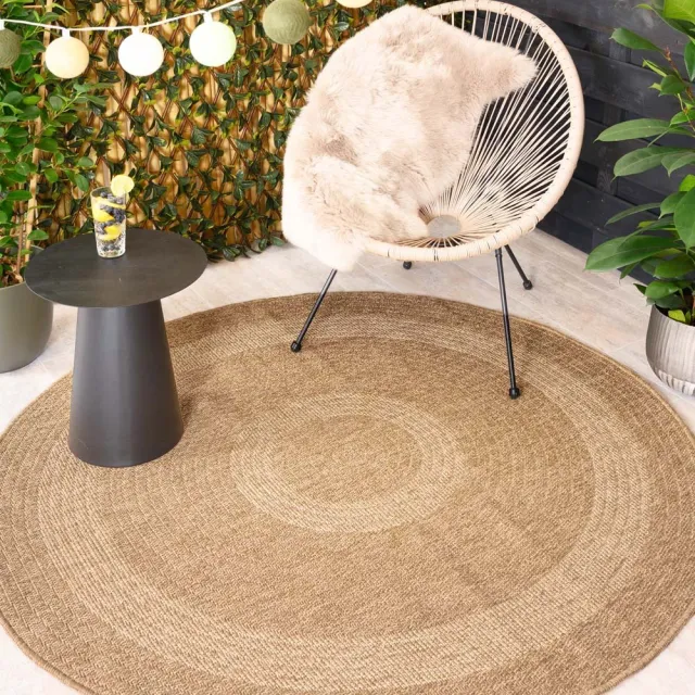 Tapeso Jute buitenkleed rond - Sunset Spirit beige/wit 120
