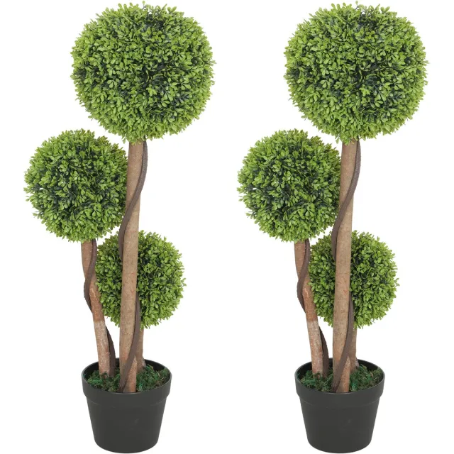 Homcom Kunstbuxus in Pot Set van 2 - Kunstplant Buxusbol voor Binnen en Buiten - Groen