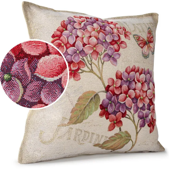 ANRO Hortensia's Sierkussen 45x45 cm - Jacquard gobelin Beige