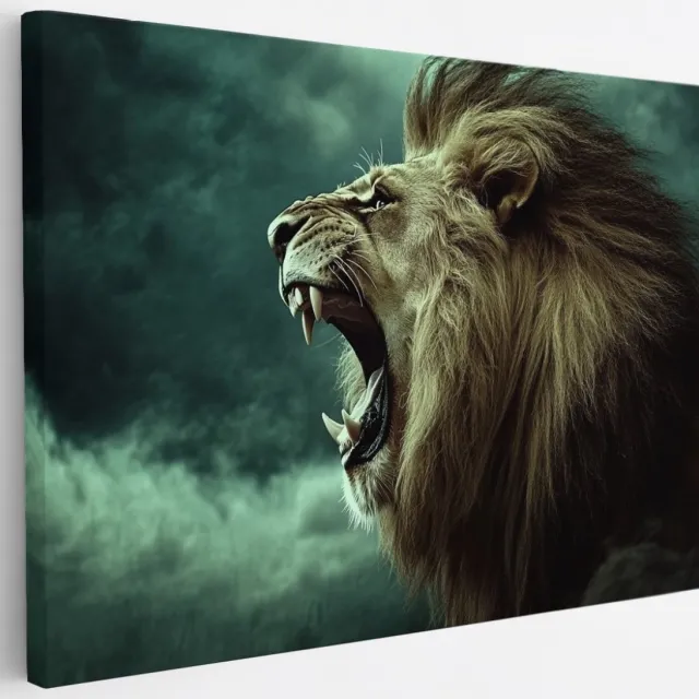 Saammp Canvas Schilderij - Grommende Leeuw - Storm - Dieren - Natuur - 30x20 - Foto op canvas - Wanddecoratie - Muurdecoratie Woonkamer - Slaapkamer decoratie - Canvas Print Multicolor