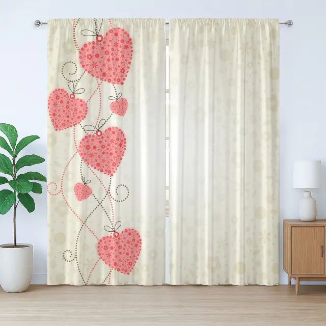 ABAKUHAUS Romantisch rustiek gordijn, abstract hartmotief, met lussen en haken voor de woonkamer, 280 x 245 cm, koraalbeige