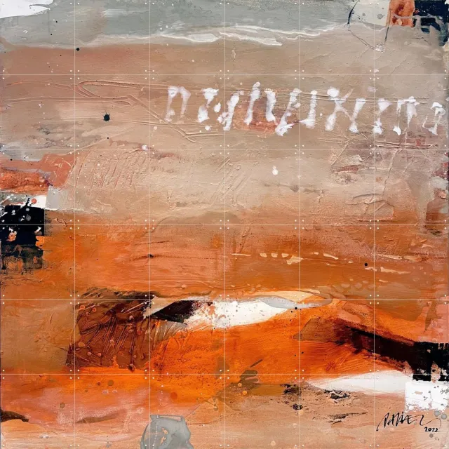 IXXI Autumn Twilight, SüessART - 120 x 120 cm - Grote wanddecoratie en posters - Abstract, Kwaststreken, Modern, Trap, Studeerkamer, Woonkamer Warme kleuren / Oranje