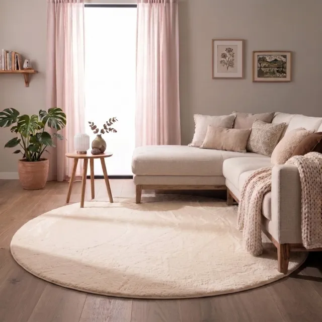 NATURL. Rond laagpolig vloerkleed - Cozy Creme - Ø 150cm Crème