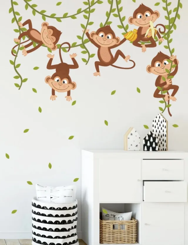 Diamondheart Muursticker - Muurdecoratie met aapjes Groen