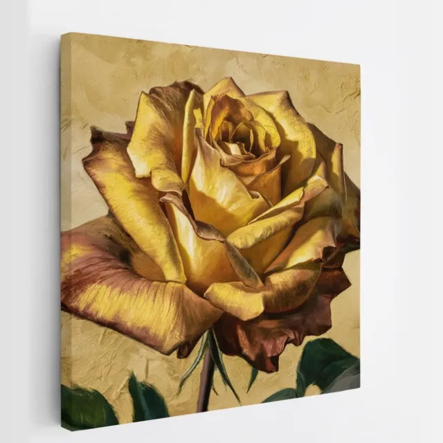 Saammp Canvas Schilderij - Goude Roos - Bloemen - Abstract - 100x100 - Foto op canvas - Wanddecoratie - Muurdecoratie Woonkamer - Kantoor Decoratie Multicolor