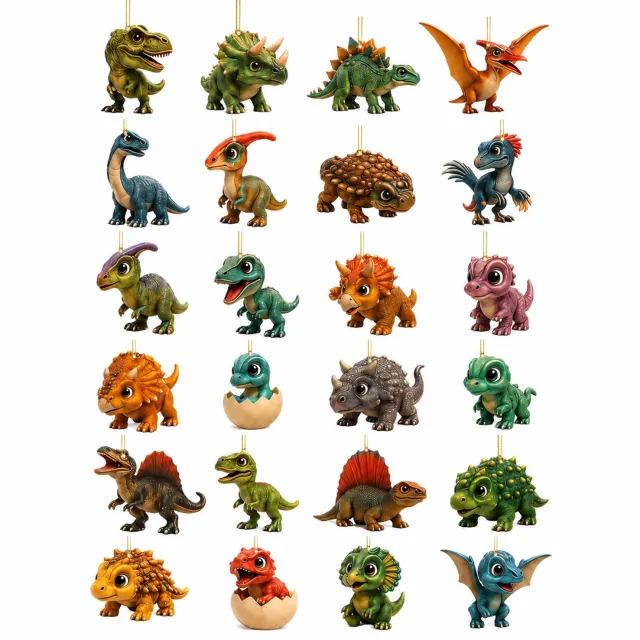 SWGOTA Adventskalender 2026 met dinosaurusthema - 24 decoratieve hangers met ophangkoordjes - kerstverpakking 26 x 18 x 3 cm Multicolor