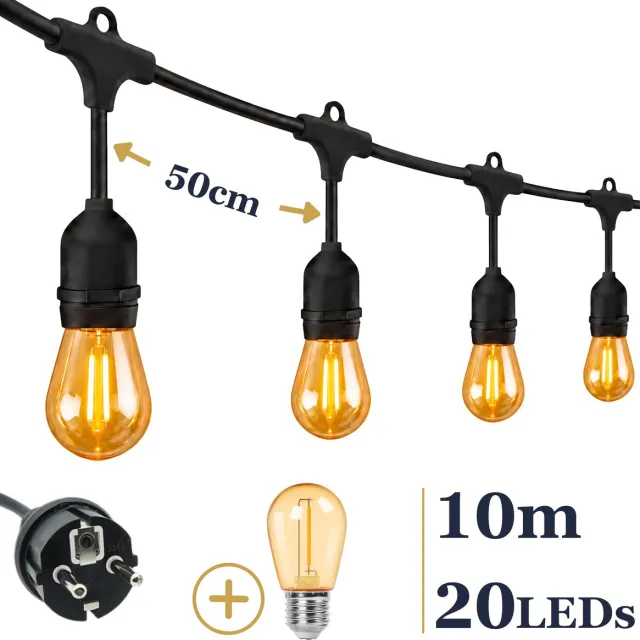 Odaily Lichtsnoer Amber - 10 Meter - 20 LED Lampen - Extra Warm Wit Licht - Professionele Kwaliteit