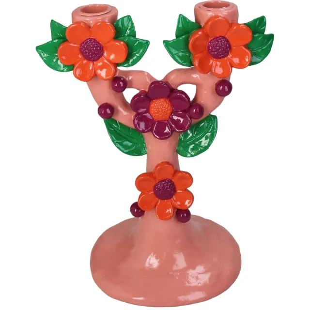 HD Collection Kandelaar Bloemen Polyresin 19,7x13,4x25,6cm Roze 30 cm