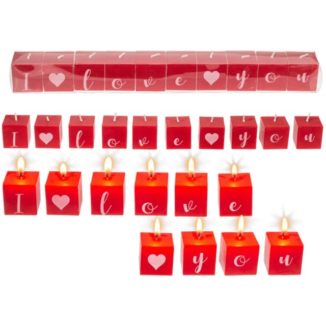 G. Wurm Mini KAARSJES met tekst - Vierkante kaarsen met letters, ik hou van jou. - (B/H/D) 3x3x3cm - Moederdag Rood