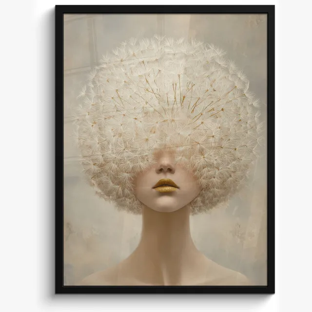 FrameYourWall Poster in lijst - Fotolijst 50x70 cm - Posters - Dromerig - Beige - Paardenbloemzaadjes - Posterlijst zwart - Decoratie - Wanddecoratie woonkamer - Muurdecoratie slaapkamer