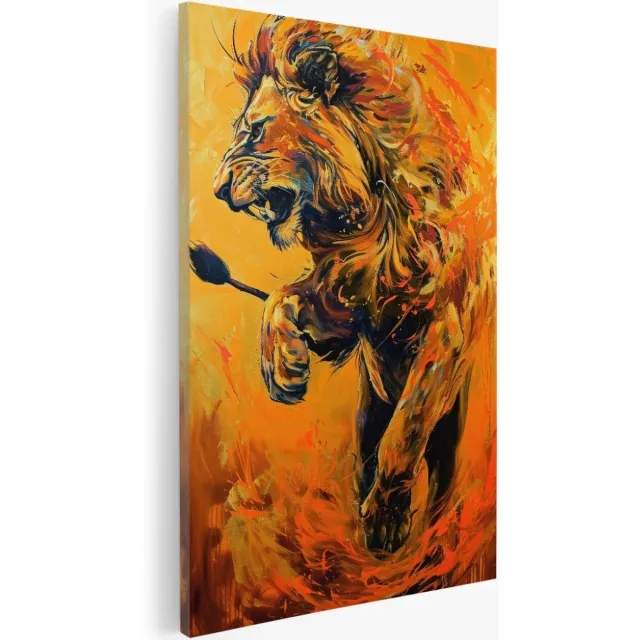 Saammp Canvas Schilderij - Springende Leeuw - Abstract - Dieren - 40x60 - Foto op canvas - Wanddecoratie - Muurdecoratie Woonkamer - Slaapkamer decoratie - Canvas Print Multicolor