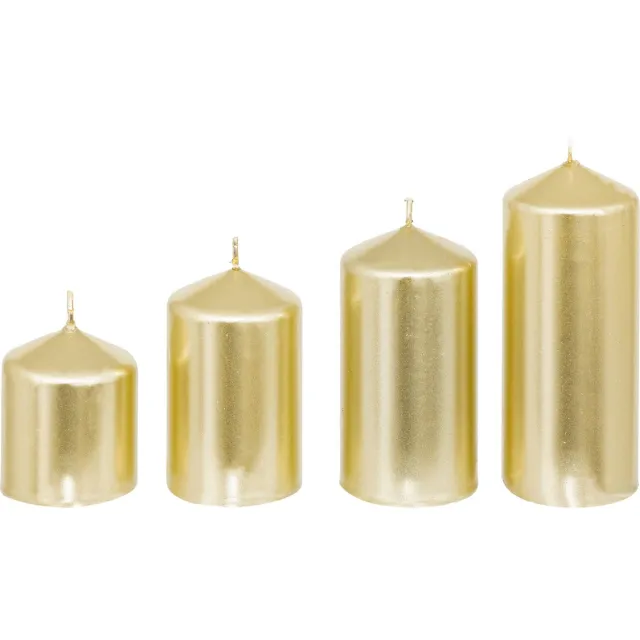 Feeric lights & Christmas Set van 4 kaarsen in verschillende maten, Ø 5 cm goud