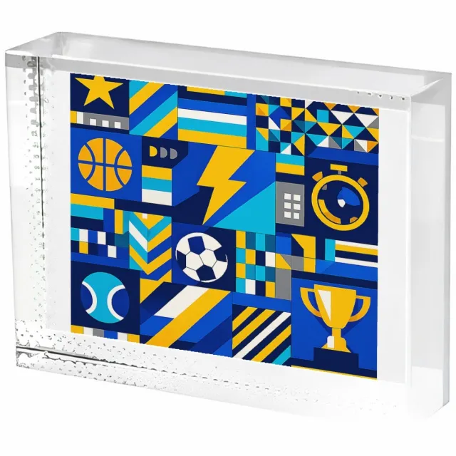 Mr Cadeautjes Fotokristal Een sportieve patchworkprint met kleine iconische vormen zoa - glas, 8 x 6 cm - kristallen | cadeau Wit