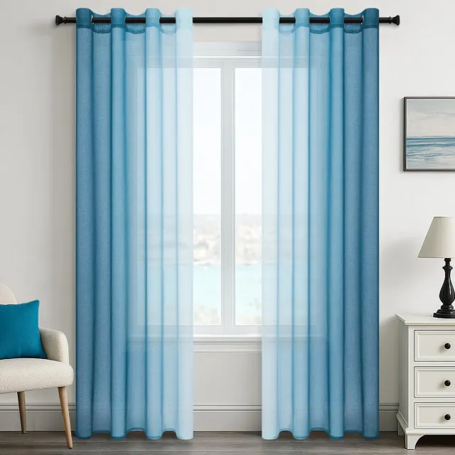 Ibenzoa Transparante linnenlook gordijnen met kleurverloop voor moderne interieurstijl blauw