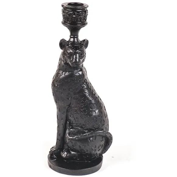Housevitamin Luipaard kandelaar-10x25x9 cm Zwart