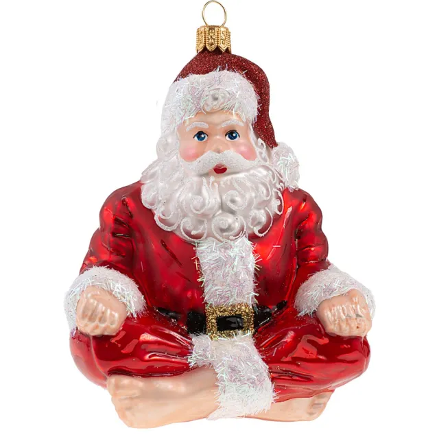 Viv! Christmas Kerstornament - Kerstman Yoga - mond geblazen glas - rood - 10,5cm