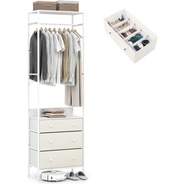 Costway Kapstok met 3 laden, garderobe met ophangstang en opbergvakken, kledingstandaard vrijstaand, industriële halgarderobe voor hal en slaapkamer, 55 x 28 x 176 cm (wit)