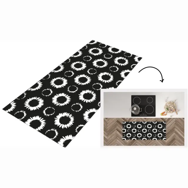 KitchenYeah Keukenloper - Loper keuken - Bloemen - Patronen - Zwart - Keukenloper vinyl Multicolor