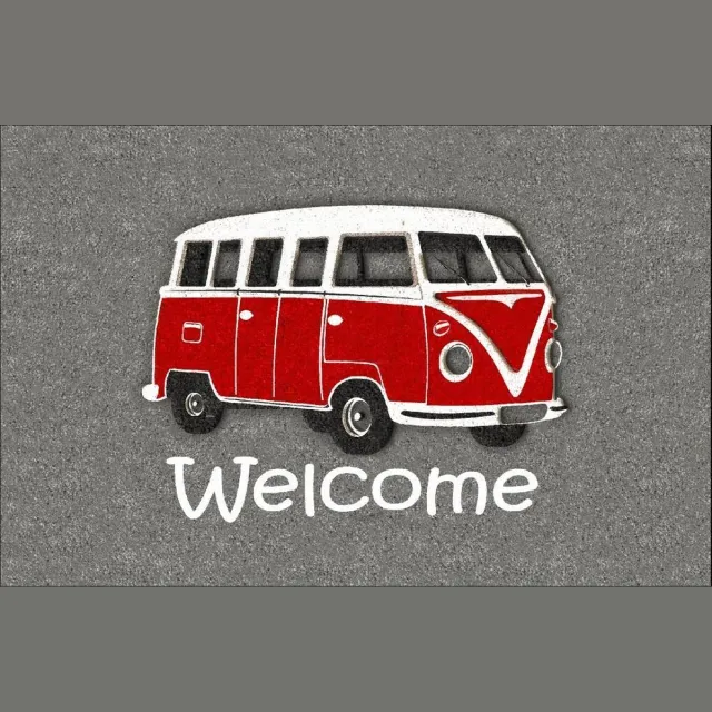 Joy @ Mat JoY@mat Luxe indoor mat - Schoonloopmat - Droogloopmat - Deurmat - Hoogwaardig - VW Busje - 40cmx60cm - Polyamide Grijs / Rood