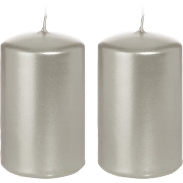 Enlightening Candles Cilinderkaars/stompkaars - 2x - zilver - 5 x 8 cm - 18 branduren - horeca kaarsen