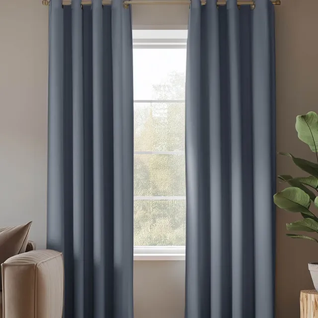 HOOMstyle Kant en Klaar gordijn met ringen Amber - Verduisterend - Geschikt voor gordijnroede - 140x270cm - Blauw / Denim