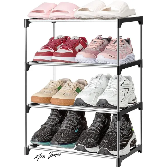 Mrs. Jones Schoenenrek 4 niveaus verdikte stalen buizen - schoenenrek voor 8 paar schoenen - stabiel en duurzaam - smal voor ruimtebesparende hal - slaapkamer schoenenrek klein . multi-color