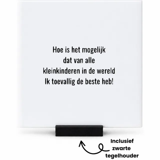 Hacebo hoe is het mogelijk van alle kleinkinderen in de wereld ik toevallig de beste heb! tegeltje met tegelhouder - de liefste kleinkinderen - tegeltjes met tekst - cadeautje - verjaardagscadeau - verjaardag - spreuktegels - 10.8x10.8 CM Wit