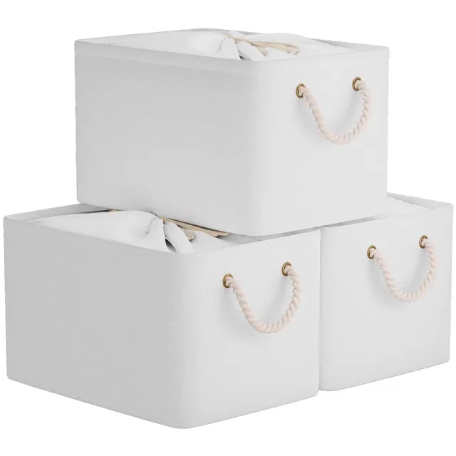 Unyqoos ® Opvouwbare Stoffen Opbergboxen met Trekkoord en Handgrepen voor Efficiënte Organisatie, 3 Stuks wit
