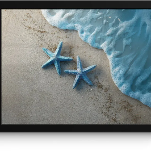 FrameYourWall Poster in lijst - Fotolijst 40x30 cm - Posters - Zeesterren - Zand - Zee - Blauw - Posterlijst zwart - Decoratie - Wanddecoratie woonkamer - Muurdecoratie slaapkamer