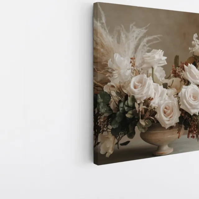 Saammp Canvas Schilderij - boeket - Witte Bloemen - Abstract - 30x30 - Foto op canvas - Wanddecoratie - Muurdecoratie Woonkamer - Kantoor Decoratie Multicolor