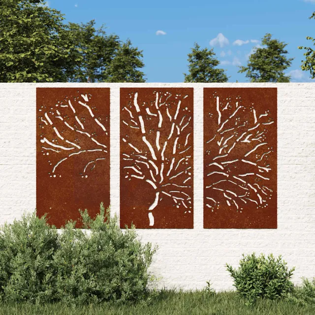 vidaXL 3-delige Tuindecoratieset boomontwerp 105x55 cm cortenstaal Bruin