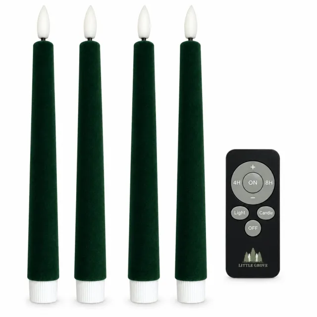 Little Grove set van 4 velours LED-dinerkaarsen - 22,5 cm - Forest