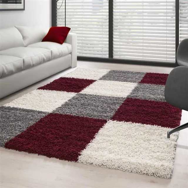 TapisTrend Harig tapijt Rood-Wit-Grijs 120x170 cm Een hoogpolig vloerkleed met een ruitpatroon, verkrijgbaar in verschillende kleuren en maten