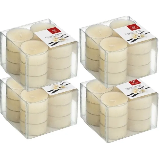 Trend Candles geurtheelichtjes/waxinelichtjes - 48x - vanille geur - 4 branduren -transparante cup Creme