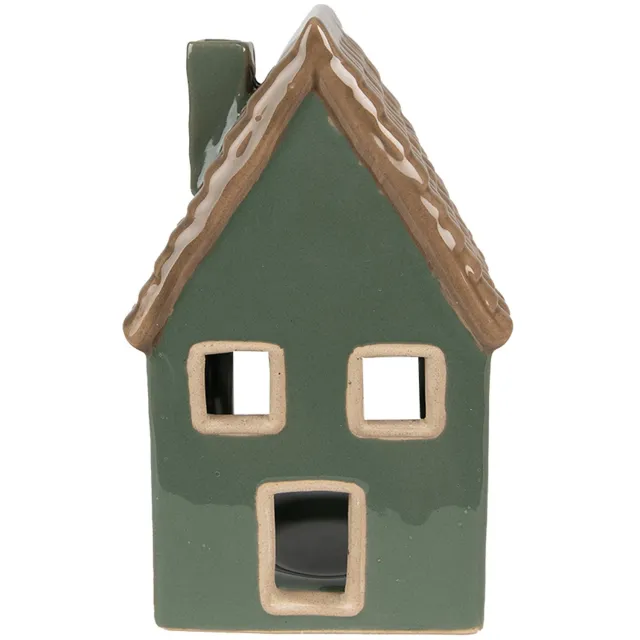 Clayre & Eef Waxinelichthouder Huis 15 cm Groen Porselein