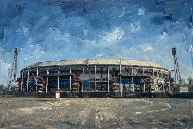 Atelier Iconique De Kuip Feyenoord Luxury Oil Painting Stadiums - Print op Canvas 90x60 cm - Atelier Iconique rijke, warme en premium kunsttinten