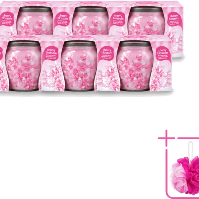At Home 6 x At Home - Scents - Geurkaars - Cherry Blossom - 70 g - Bulkverpakking - Geurkaars cherry blossom - Douchemop - Geur in huis Roze