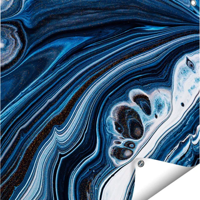Gards Tuinposter Abstracte Kunst - Blauwe Verf - 60x60 cm - Tuindoek - Tuindecoratie - Wanddecoratie buiten - Tuinschilderij Multikleur