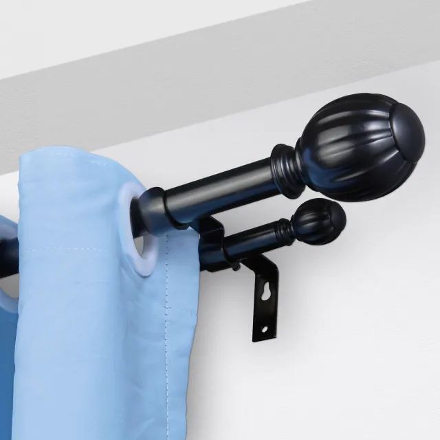 MUVANO Dubbele Gordijnroede - Uitschuifbare Roede - Metalen Gordijnroede - Ronde Knoppen - 3 Beugels - Slaapkamer - 91,4-182,9 cm - Verduistering - Zwart