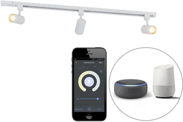 QAZQA jeana - Moderne LED Smart Spot railsysteem verlichting, railverlichting incl. wifi - 3 lichts - L 100 cm - Wit - Woonkamer | Slaapkamer | Keuken Wit Smart LED