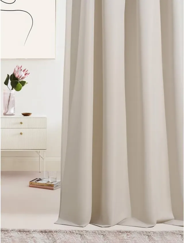 Famanu Gordijn met plooiband 140 x 250 cm breed x hoogte verduistering ondoorzichtig schuifgordijnen woonkamer slaapkamer voor dakbedekking lichtbeige 1 stuk