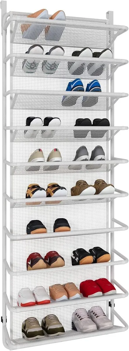 Famanu Schoenenrek over de deur - handig en ruimtebesparend - 10 niveaus - wit - metaal - 55 x 19,5 x 159 cm