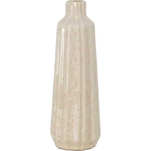 homebound by ky Aardewerk vaas stripes beige | 10x10x28,5cm | bloemenvaas aardewerk Off-white