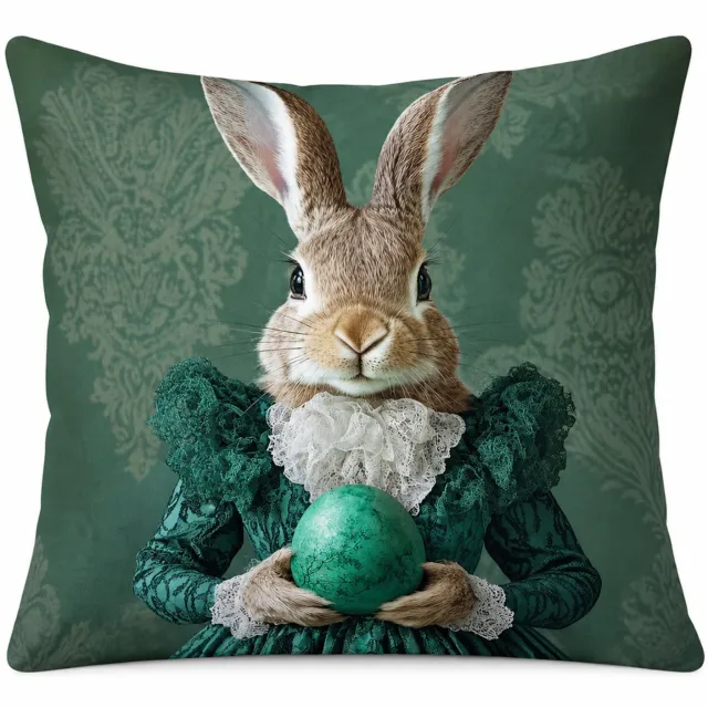 SWGOTA Paaskussenhoes met konijnenprint 45 x 45 cm, groene pluchen sierkussenhoes zonder binnenkussen