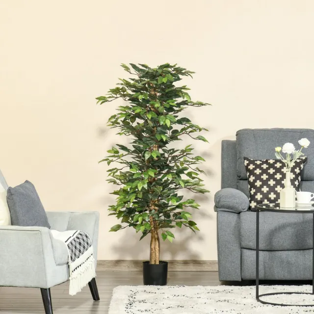 STILVORA Kunstplant Ficusboom 150 Cm Realistisch Met Zwarte Pot Kunststof Groen Voor Binnen En Buiten Onderhoudsarm En Direct Plaatsbaar Green