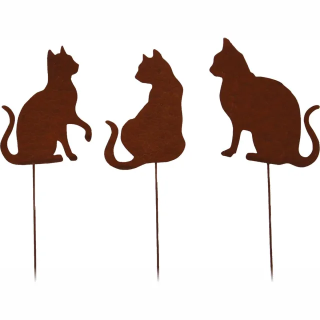 UNUS Tuinsteker katten set van 3 tuindecoratie roestlook roeststeker Bruin