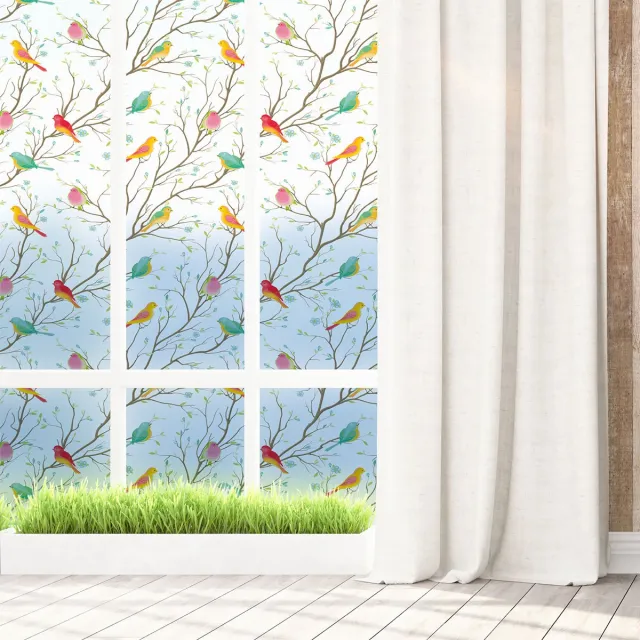 Ambiance Sticker Privacy raamfolie - Vogels in het bos - Stickers voor ramen en douchedeuren - 40x100cm roze