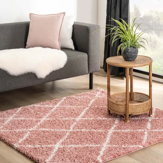 Boho&me Vierkant berber vloerkleed - Habitat roze/wit 240x240